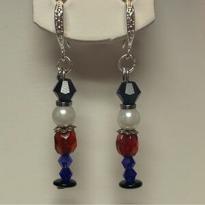 217 Artisan Handmade Christmas Nutcracker Glass Beaded Dangle Earrings Silver